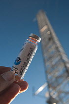 Vial of air collected to analyse CO2 content at the National Oceanic and Atmospheric Administration's atmospheric and space observatory, Mauna Loa, Hawaii. March, 2011.