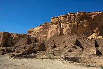 Remains of buildings at Pueblo Bonito Historic Ruins, Chaco Canyon, Chaco Culture National Historic Park, New Mexico, USA, June 2023