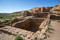 Remains of buildings at Pueblo Bonito Historic Ruins, Chaco Canyon, Chaco Culture National Historic Park, New Mexico, USA, June 2023.