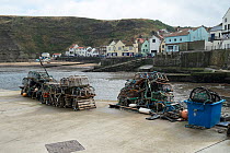View of the harbour at Staithes, North York Moors National Park, North Yorkshire, England, UK.