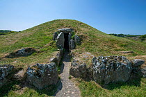 Entrance to Bryn Cellli Ddu Neolithic burial chamber,  Anglesey, Wales, UK. June, 2023.