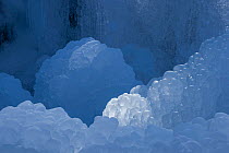 Ice formations on frozen Pericnik Waterfall, Triglav National Park, Julian Alps, Slovenia, February.