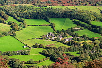 View looking down to Llanthony Priory in the Vale of Ewyas, Brecon Beacons National Park, Monmouthshire, Wales, UK. October, 2023.