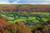 View looking down to Llanthony Priory in the Vale of Ewyas, Brecon Beacons National Park, Monmouthshire, Wales, UK. October, 2023.