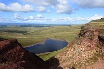 Llyn y Fan Fach as seen from Bannau Sir Gaer, Black Mountains, Brecon Beacons National Park, Carmarthenshire, Wales, UK. September, 2018.