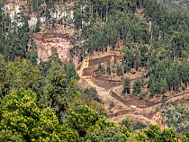 View of construction work for a hydro project on hillside near Encumeada, Madeira. February, 2023.