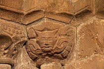 Romanesque carving of The Green Man, carved in the middle ages, St. Michael's Church, Garway, Herefordshire, England, UK.