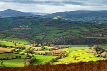 Sugar Loaf Mountain in Brecon Beacons National Park, Wales, viewed from Garway Hill, Herefordshire, England, UK, November 2023.