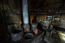 Interior of Shackleton's Hut, the base associated with Sir Ernest Shackleton's British Antarctic (Nimrod) Expedition. Cape Royds, Ross Island, McMurdo Sound, Ross Sea, Antarctica. February,...