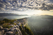 Sun rising over Alps, as seen from Gorge du Verdon, Provence, France, July 2023.