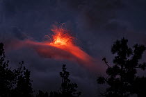 Fuego volcano erupting on a stormy night, Sierra Madre, Guatemala. May, 2022.