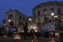 Pro wolf demonstration in front of the Norwegian parliament, Oslo, Norway. March, 2022.