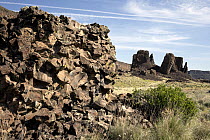 Basalt rock formations in Sun Lakes State Park, Grant County, Washington, USA. May, 2023.