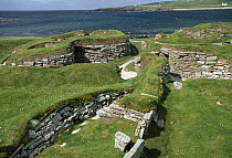 Skara Brae neolithic village remains on the coast, Sandwick, Orkney, Scotland, UK.