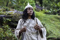 The Mamo Romualdo, the spiritual authority of the Kogui tribe, who lives beside Ciudad Perdida, the archaeological site of an ancient city, Sierra Nevada de Santa Marta, Colombia. December, 2021.