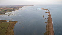 Aerial view of Blakeney Point at high tide, North Norfolk, England, UK. September, 2023.