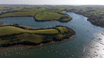 Aerial shot of Salcombe on the Kingsbridge Estuary, Devon, UK.