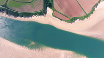 Aerial shot of the Camel Estuary, near Padstow, Cornwall, UK.