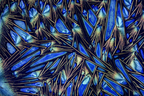 Barium Platinocyanide (Molecular Formula Ba[Pt(CN)4]) photographed under cross polarised light on an antique microscope slide. This chemical compound, known for its fluorescent properties, was histori...