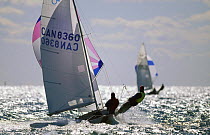 Tight reaching with crews on the wire during the 505 World Championships held off Hyannis, Massachusetts, USA.