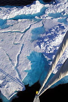 Masthead view of ice from an 88 foot sloop, "Shaman", in the Norwegian Arctic region of Spitsbergen, Svalbard, Norway. Model and Property Released.