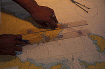Navigation-chart plotting. Northern parts of Sabah, Borneo.