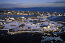 Aerial view of Ocean Drive just after a fresh snow fall, Newport, Rhode Island, USA.