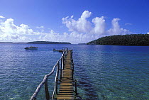 A wooden jetty in front of the restaurant dock in the Vava'u group of islands, Tonga, South Pacific, 2000.