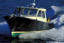 Pearson True North 38 powerboat underway in Narragansett Bay, Rhode Island, New England, USA.