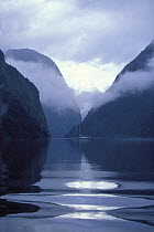 88ft yacht "Shaman" anchored in Doubtful Sound, the second largest of Fiordland's fiords, South Island, New Zealand.