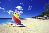 Sunfish dinghy on beach in Grenada, Caribbean. Property Released.