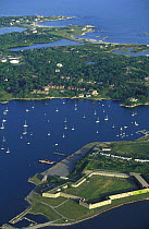 Fort Adams and Brenton Cove at the South end of Newport Harbour, Rhode Island, USA.