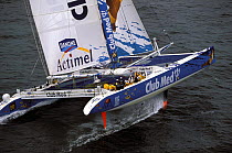 Maxi-catamaran "Club Med" practices off New York, USA prior to a transatlantic record attempt.