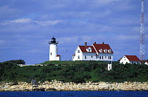 Nobska Lighthouse, located on the southern mainland coast of Massachusetts, above Woods Hole harbour, Cape Cod, USA.