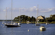 Yachts moored in Watch Hill, Rhode Island, USA.