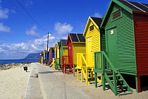 Colourful beach huts at St James beach in False Bay, Cape Town, South Africa.