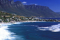 Twelve Apostles mountain range, a dramatic backdrop to the shores of Clifton beach, Cape Town, South Africa.