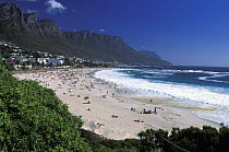 Sunbathers on Camps Bay beach, Cape Town, South Africa.