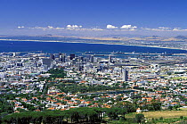 View across the city of Cape Town and beyond to Table Bay, South Africa.