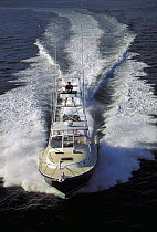 Little Harbor whisper jet powerboat with tuna fishing tower.