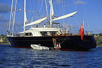 172ft superyacht "Liberty" built by Perini Navi, at anchor in the Caribbean.