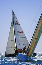 Yachts cross tacking at the Southern Ocean Racing Conference (SORC), Florida, 1999.