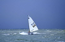 Europe dinghy sailing downwind in a squall during the 1996 Atlanta Olympics in Savannah, Georgia, USA  Editorial Use Only.