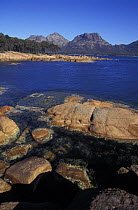 Coles Bay with the Hazards mountains beyond. Freycinet Peninsula, Freycinet National Park,  Tasmania, Australia.