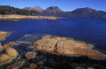 Coles Bay with the Hazards mountains beyond, Freycinet Peninsula, Freycinet National Park, east coast, Tasmania, Australia.
