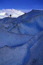 Walking in a dangerous crevasse area on Perito Moreno glacier, Los Glaciares National Park, Patagonia, Argentina