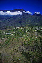 Aerial view of mountain village, Reunion.