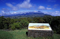 Sign in front of La Plaines des Cafres (the plain of Cafres), Piton de la Fournaise (Peak of the Furnace), La Réunion, Indian Ocean