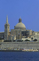 The spire of St Paul's church and the Carmelites Dome, Valletta, Malta