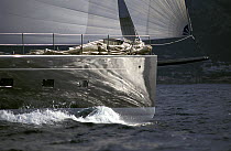 "Wally B" cruises along under assymetric at the Maxi Rolex Cup in Sardinia, 1999.